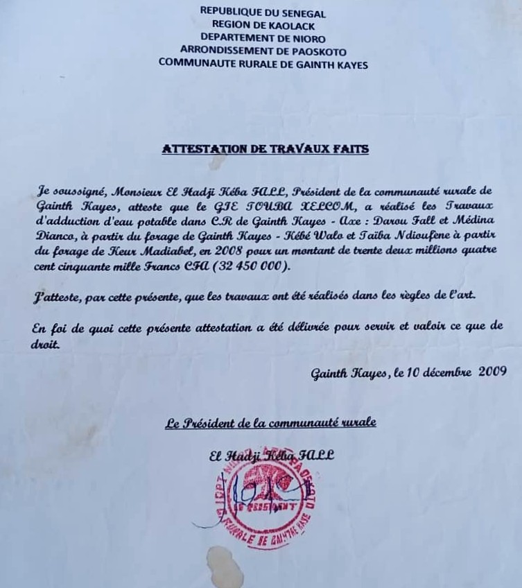 Attestation Gainth Kayes